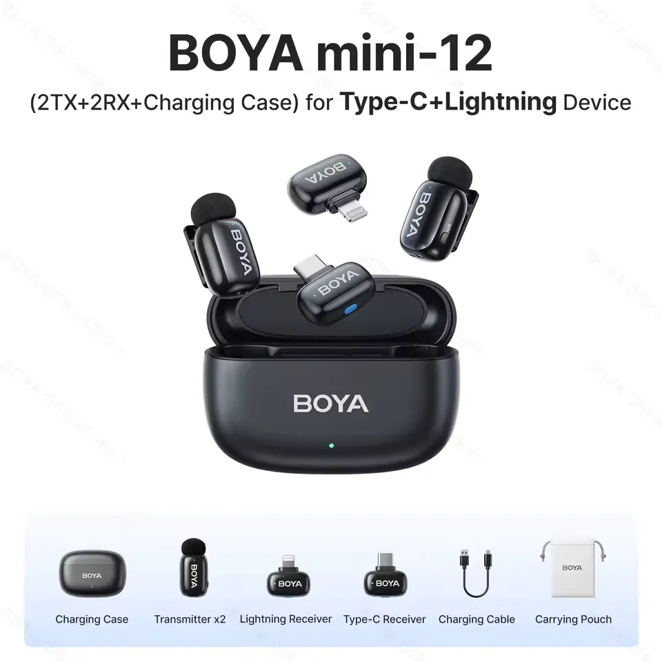 pic 1 BOYA Mini 12 For ( Andriod Type C and I phone IOS ) Dual Wireless Microphone With Charging Case - Image 1